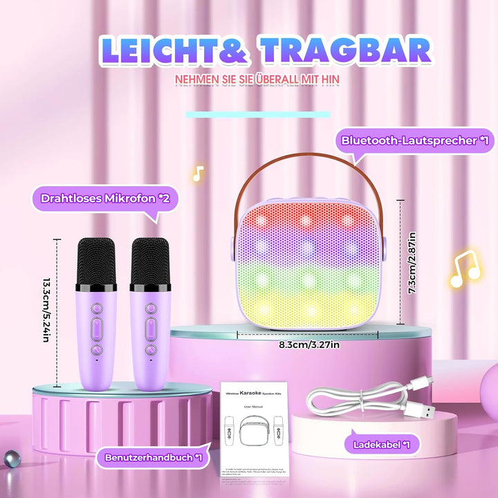 Dislocati Tragbarer Karaoke Set mit DSP & LED-Lichtern, Geschenk Spielzeug für Kinder und Erwachsene