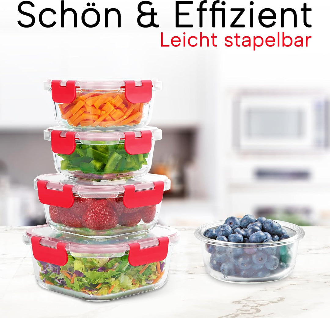 Zulay 12er-Set Glas-Frischhaltedosen für Meal Prep, Tupperdosen Set aus Glas mit luftdichten Deckeln