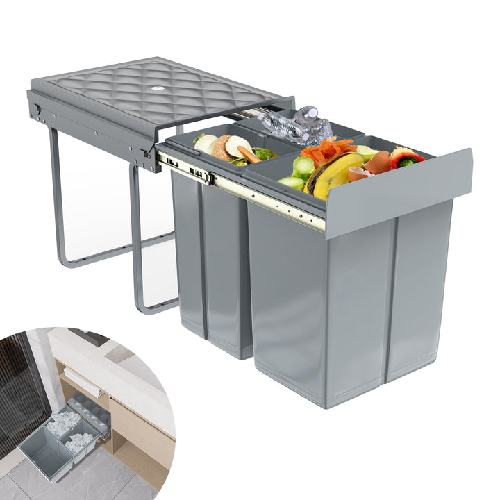 Grau 2 x 10L + 1 x 20L Einbaumülleimer Mülltrennsystem Ausziehbar Mehrfachbehälter Abfallsammler Sch