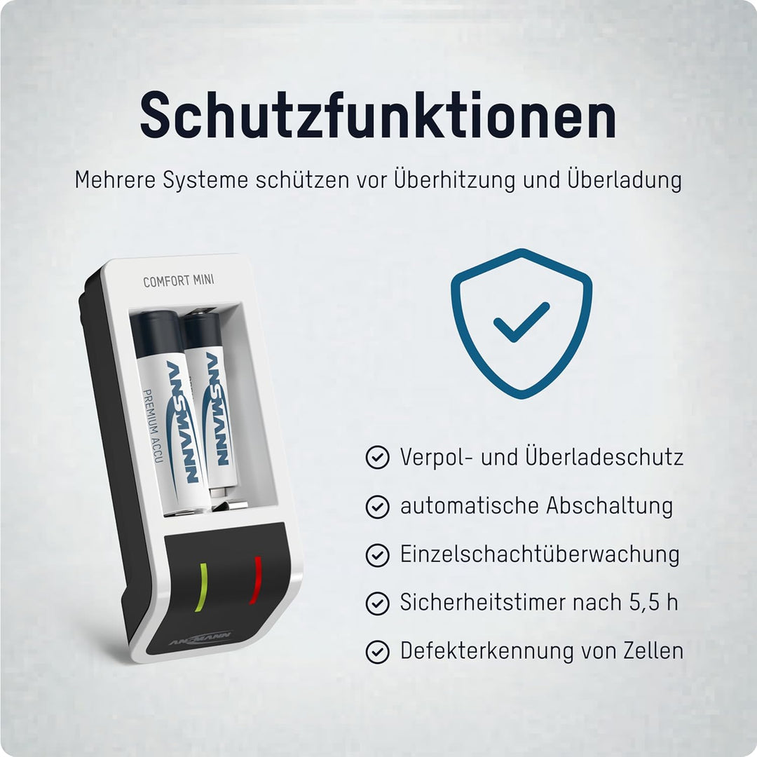 ANSMANN Akku-Ladegerät inkl. 2X Mignon AA Akkus 2100 mAh - Automatik Batterieladegerät mit Perfect-7