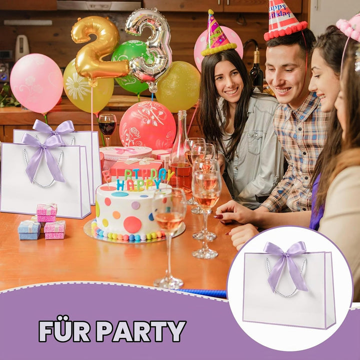 Yieseang Geschenktüten Weiss,Geschenktüte mit Schleife white-violet, white-violet
