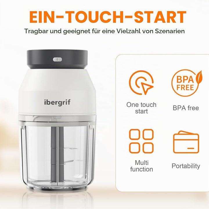 Ibergrif M503 Multizerkleinerer Elektrisch,Zerkleinerer Elektrisch 400ml, USB-Aufladung, Portabilitä