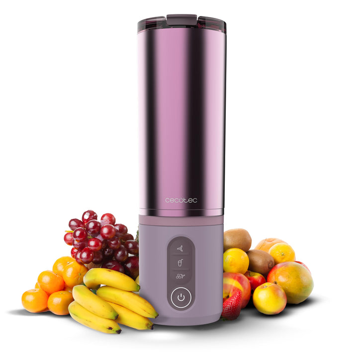 Cecotec Tragbarer Smoothie Maker Power Titanium Shake2Go Candy Steel. 180 W, 600 ml Metallbecher BPA