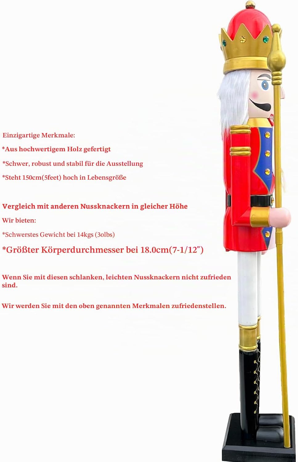 CDL 150 cm Riesen Dekoration Weihnachten Holz Nussknacker König K20