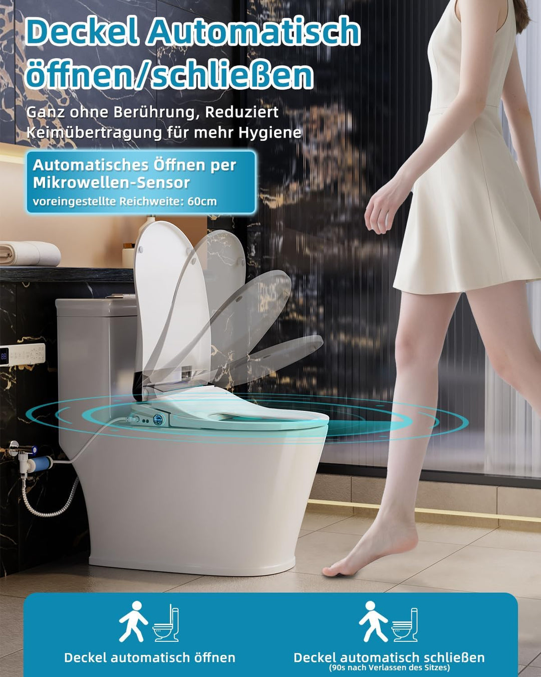 Smart WC-sitze mit Bidet Funktion, Japanische Toilette Sitz Beheizbare Klobrille mit Automatischem D