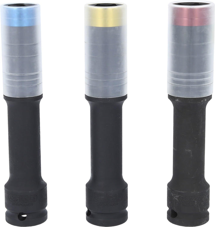 KS Tools 515.0622 SlimPOWER Alu-Felgen Kraft-Stecknuss-Satz, extra lang, 3-tlg., 1/2", 17, 19, 21mm
