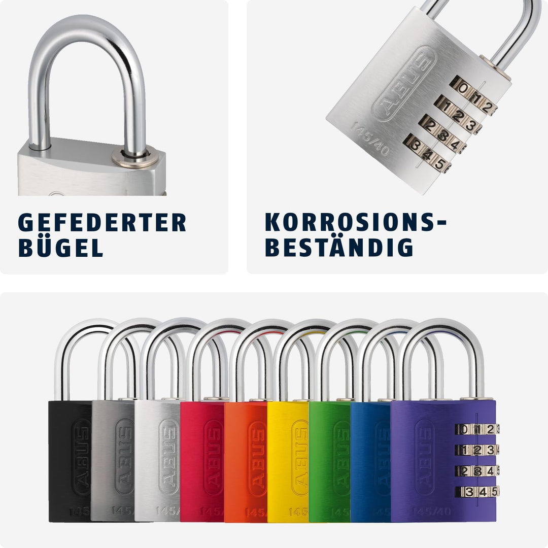 ABUS Zahlenschloss 145/40 Silber - Kofferschloss, Spindschloss u. v. m. - Aluminium-Vorhängeschloss