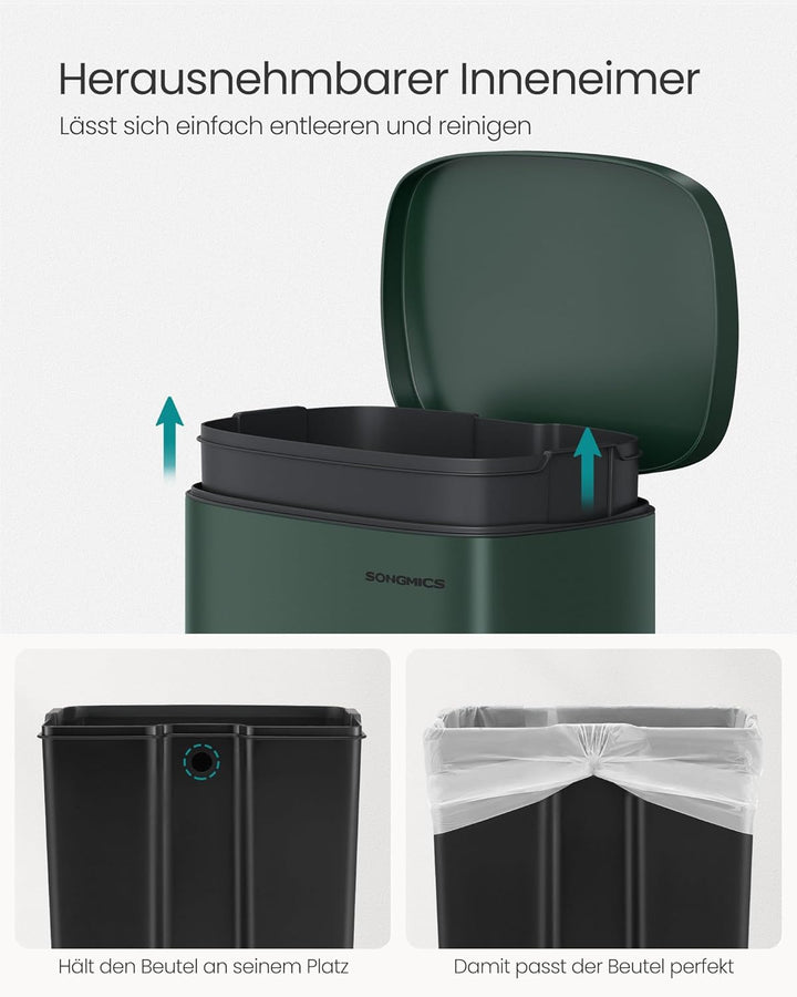 SONGMICS Mülleimer Küche, 50 Liter, Abfalleimer, Treteimer, mit Deckel, Softclose, Fusspedal, Stahl,