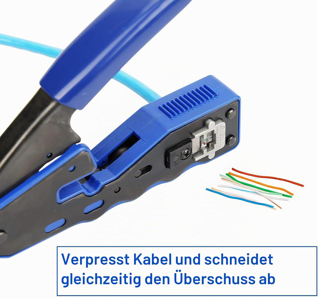 Hiija RJ45 Crimpzange, RJ45 Crimpwerkzeug Durchgang Cat5 Cat5e Cat6 Crimpwerkzeug-Set für RJ45 regul