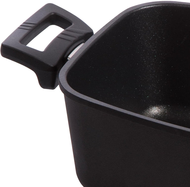 Eurolux Guss-Bräter Set mit Glasdeckel (Edelstahlrand) 33 x 22 cm - kleiner ofenfester Universal-Mul