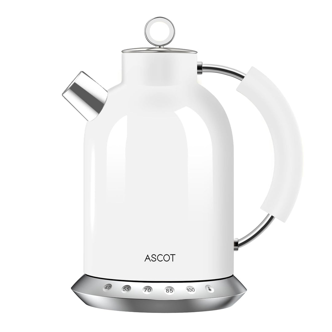 ASCOT Wasserkocher Edelstahl mit 5 variablen Voreinstellungen, Elektrischer Teekessel Kaffee Wasserk