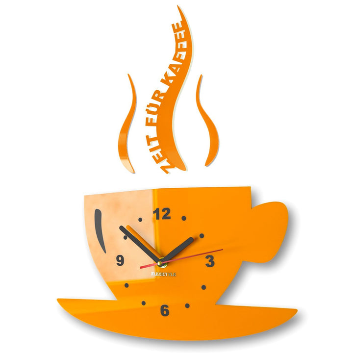 FLEXISTYLE Tasse Zeit für Kaffee Moderne Küche Wanduhr, 3D römisch, wanduhr deko (gelb), Gelb