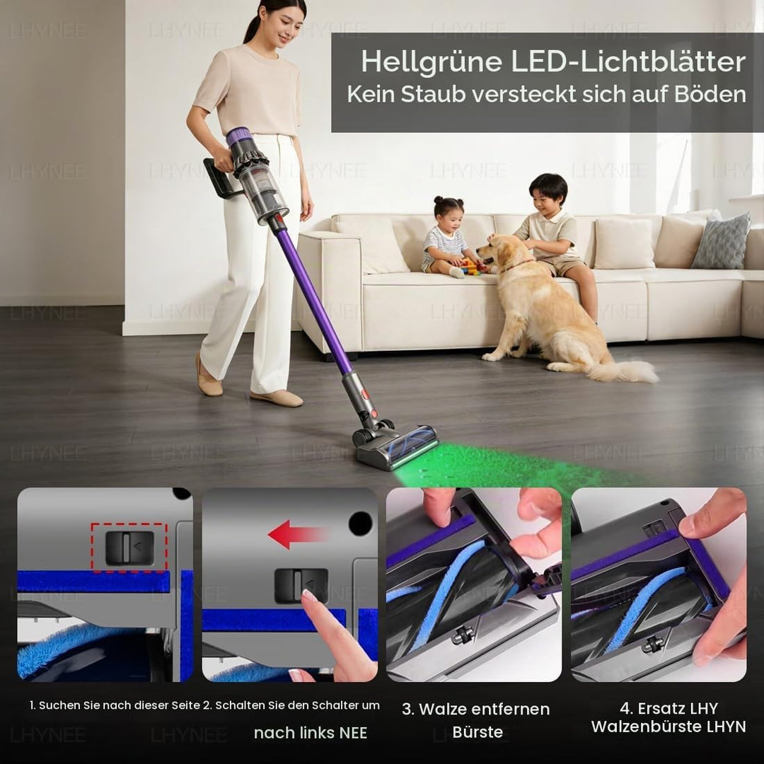 Bürste kompatibel für Dyson V8, V11, V10, V7, V15 mit LED-Staubdetektionslicht als 2in1 Set inklusiv