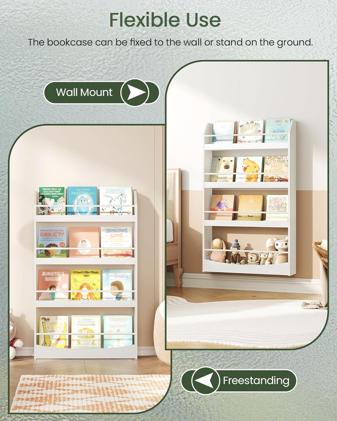 Kinderzimmer Möbel, 4-stöckiges Wandregal Bücher für Kinder, Bücherregal, Spielzeugaufbewahrung, Kin