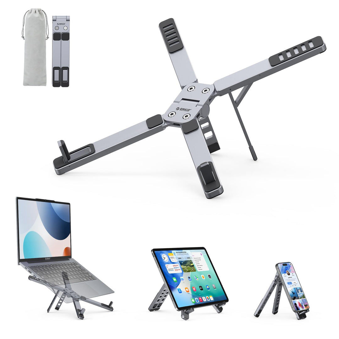 ORICO Tragbarer Laptop Ständer für Schreibtisch &amp; Reise, Faltbarer Aluminium 3-in-1 Halterung für La