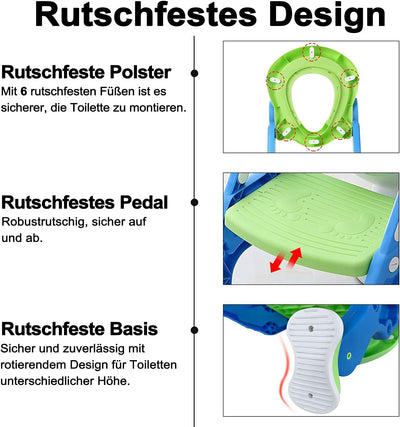 HENGMEI Toilettensitz Kinder Toilettentrainer mit Treppe, Klappbarer Töpfchentrainer Toiletten Train