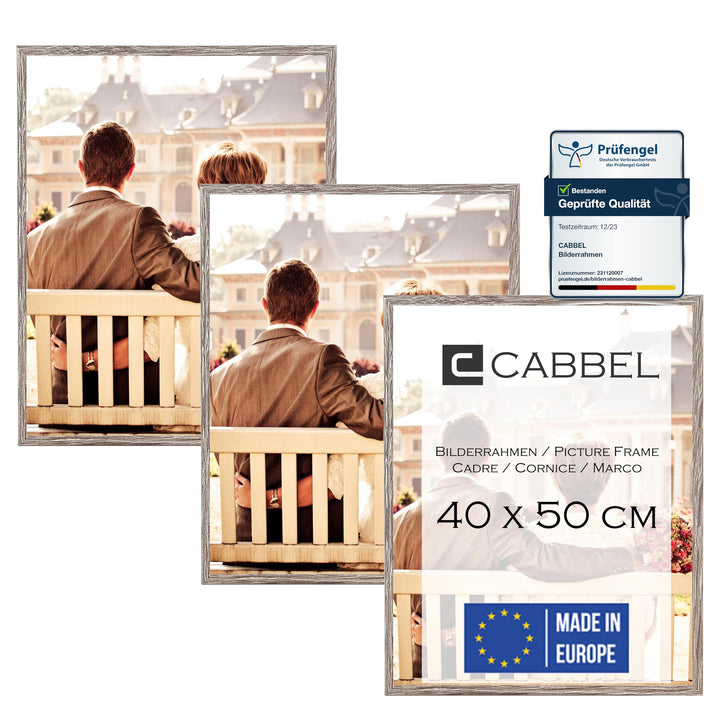Dreierpack (3 Stk.) Bilderrahmen 40x50 cm MDF Holz-Rahmen in Eiche Dunkel | mit bruchsicherem Plexi-