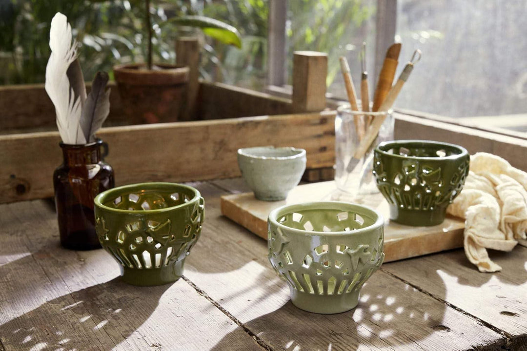 Kähler Design Orangery Garden Green Teelichthalter aus Keramik, Farbe: Grün, Masse: Durchmesser: 9.5