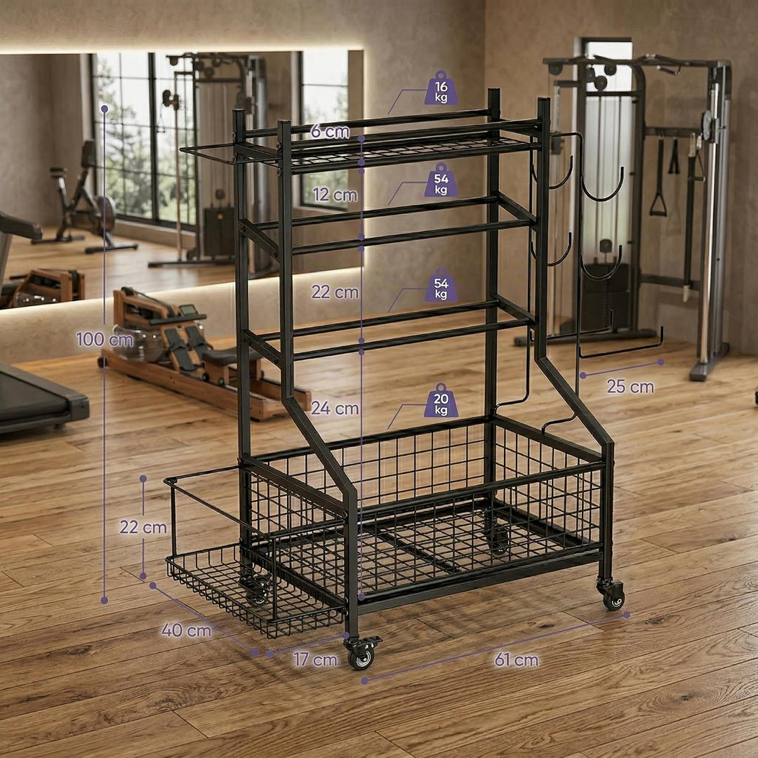 Hantelständer &amp; Gewichtsablage für Home Gym, All-in-One Fitness Aufbewahrung mit Rollen &amp; Haken für