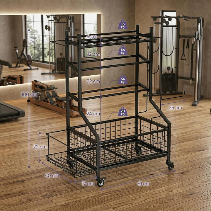 Hantelständer &amp; Gewichtsablage für Home Gym, All-in-One Fitness Aufbewahrung mit Rollen &amp; Haken für