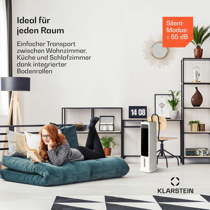 Klarstein Klimaanlage ohne Abluftschlauch, 5-in-1 Klimagerät mit Nachtmodus, Leiser Ventilator & Luf