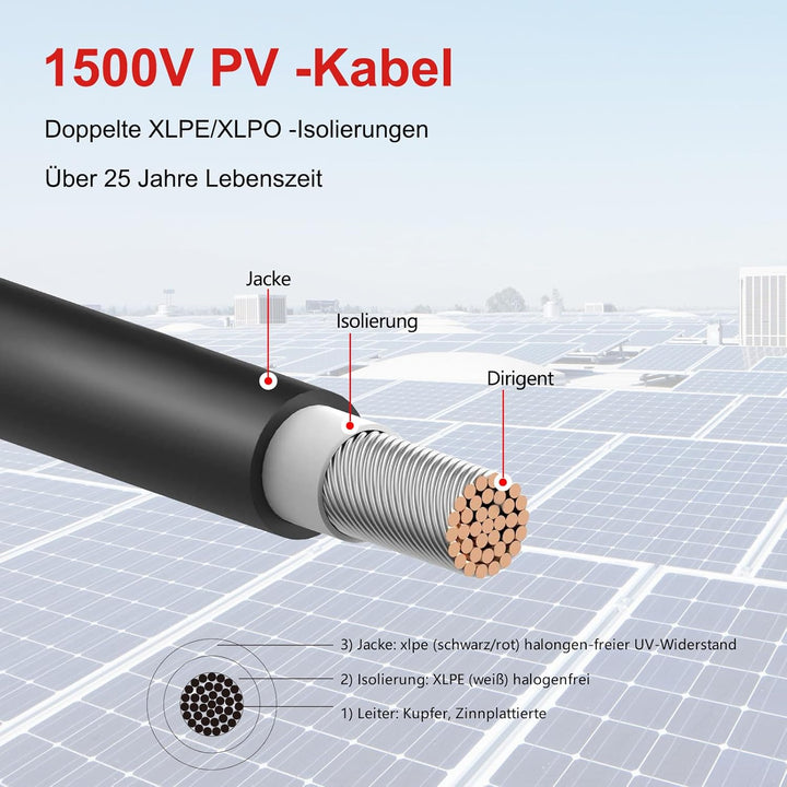 Witproton solarkabel 6mm2 12m 10AWG 1500V Solarpanel-Verlängerungskabel mit wasserdichtem IP68-Buchs