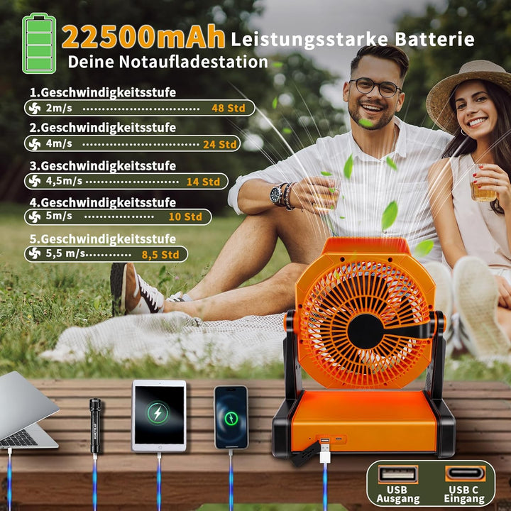 Kempinkový ventilátor 2026, stolní ventilátor s háčkem, otočení o 270°,Mit Sprachsteuerungsventilato