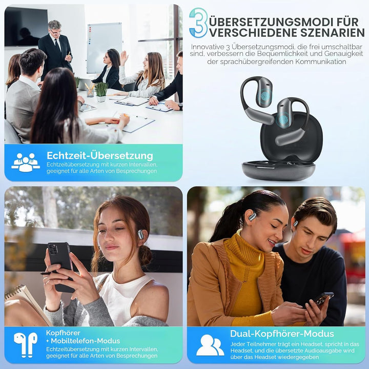Übersetzer Kopfhörer - 144 Sprachen ki Kopfhörer mit Echtzeit übersetzung Translator Earbuds für Ech