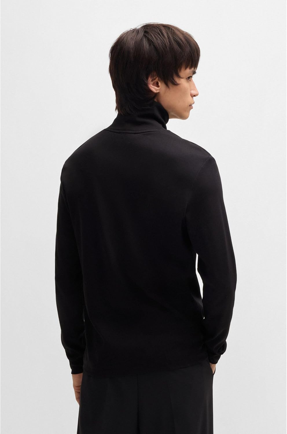 HUGO Herren Derollo224 Slim-Fit Longsleeve mit rotem Logo-Label S Black1, S Black1