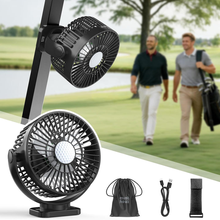 Minthouz 12000mAh Tragbarer Ventilator 5.5 Zoll, USB Ventilator, 3 Windstufen, 360° Drehbar, Max 30h