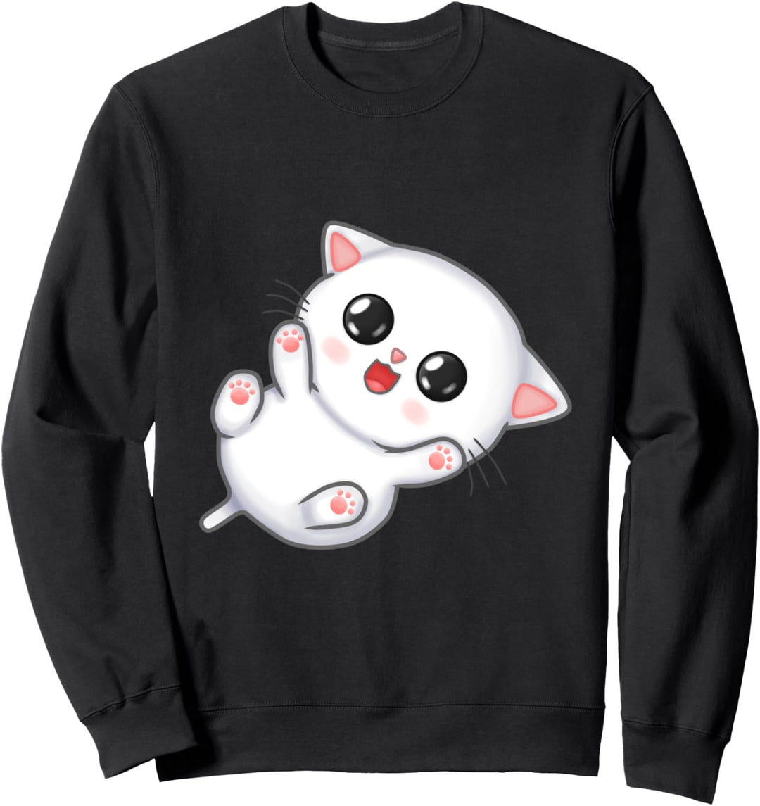 Big Eyed White Chibi Kitty Katze Sweatshirt