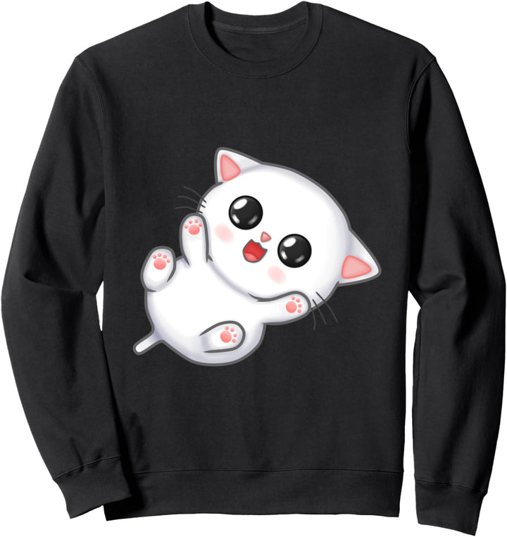 Big Eyed White Chibi Kitty Katze Sweatshirt