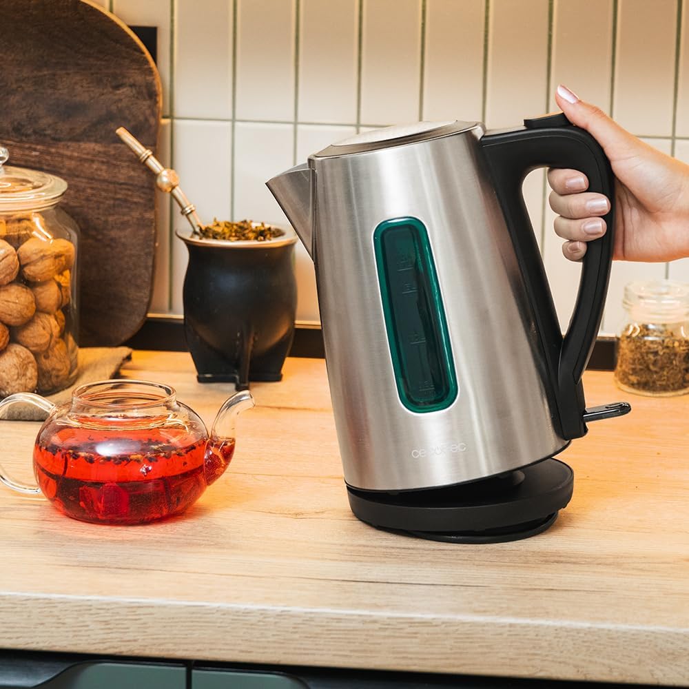 Cecotec Elektrischer Wasserkocher 1,7 L Thermosense 210 Steel. 2200 W, Edelstahlgehäuse, 360° drehba