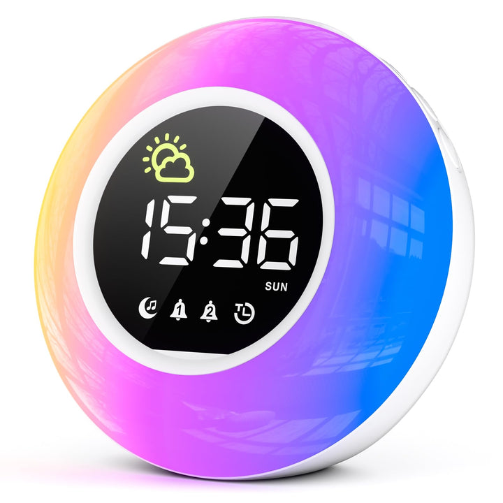 Wecker Digital, Kinderwecker mit Nachtlicht, 12 White Noise, 2 Alarme, Snooze und Timer, Einstellbar