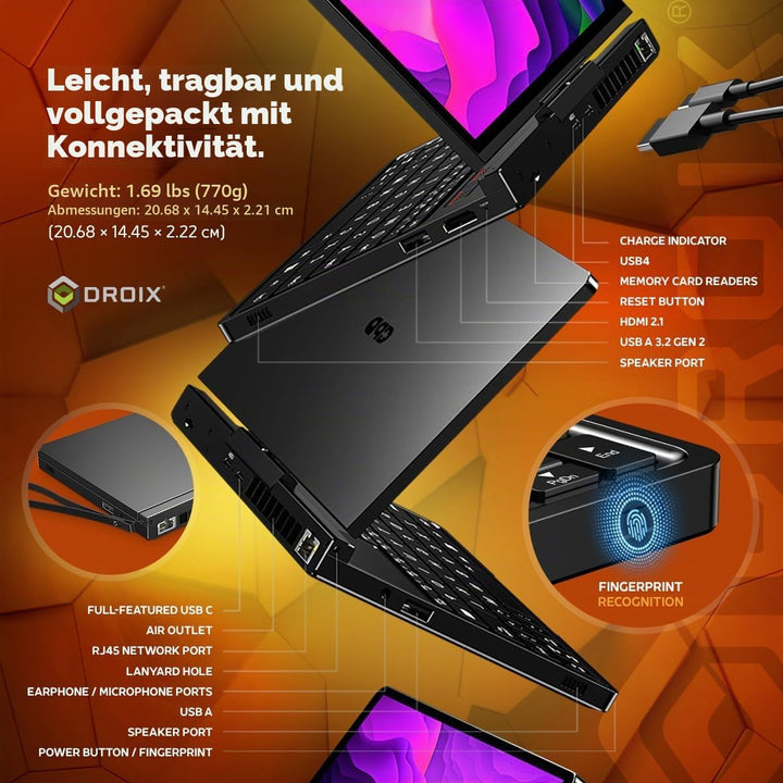 GPD Pocket 4: Mini-Laptop mit AMD Ryzen 7 8840U CPU, Radeon 780M GPU, 16GB LPDDR5X RAM, 1TB PCIe Gen