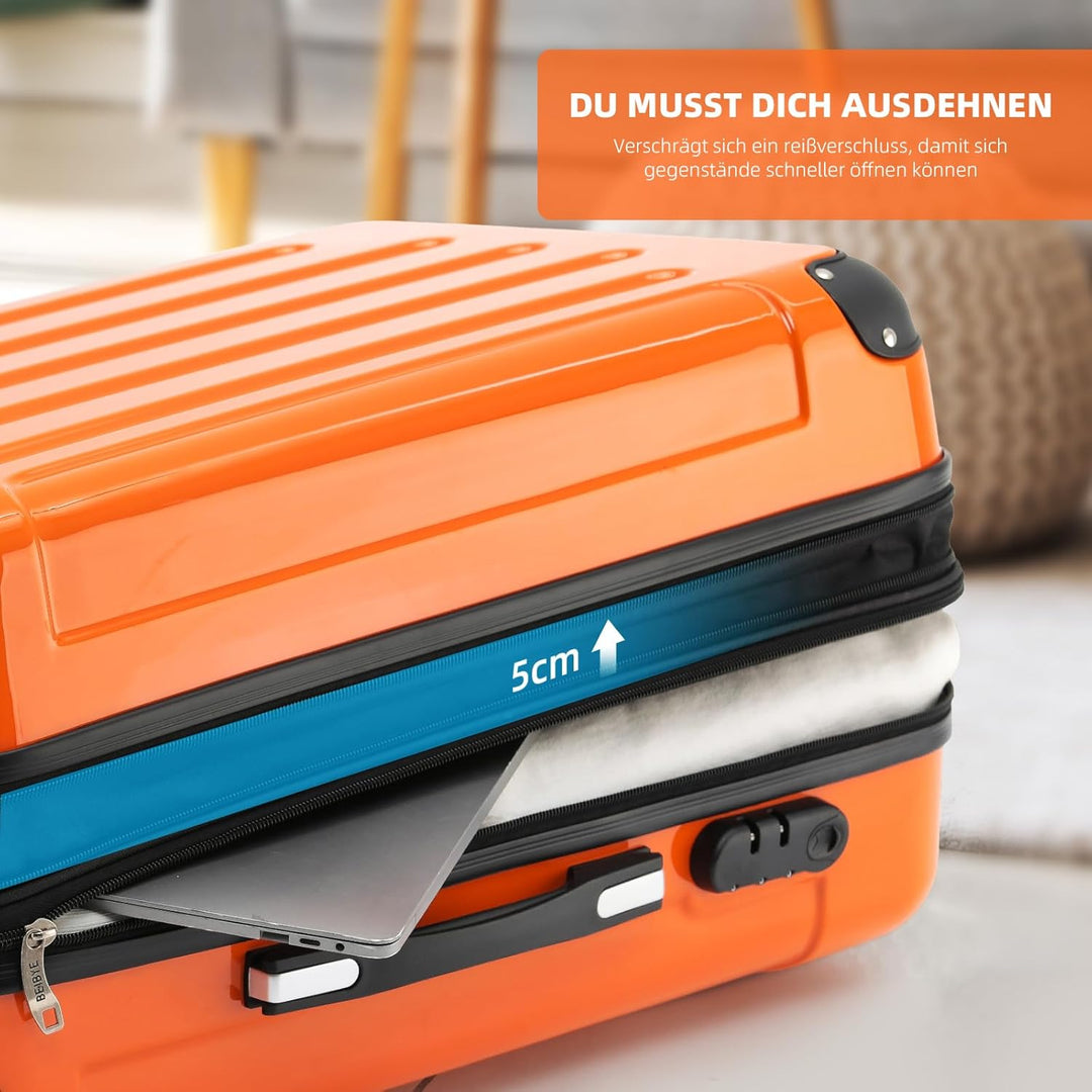 BEIBYE- 3er Kofferset Hartschalen-Koffer Reisekoffer Trolley Rollkoffer Set Reisekofferset (Orangen)