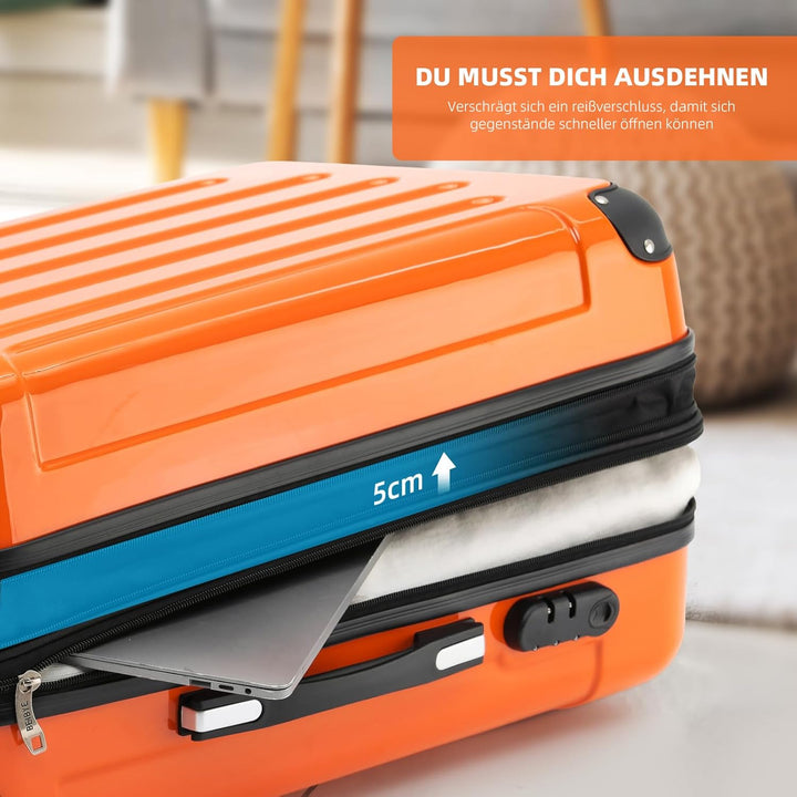 BEIBYE- 3er Kofferset Hartschalen-Koffer Reisekoffer Trolley Rollkoffer Set Reisekofferset (Orangen)