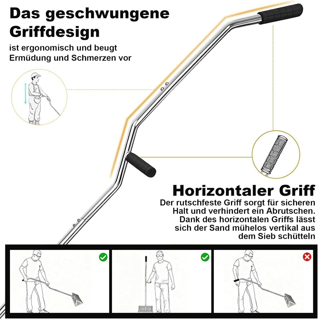 Sandsieb Strand, Sandsieb Strand aus Edelstahl mit abnehmbarem langem Griff, faltbarem Eimer, Schauf