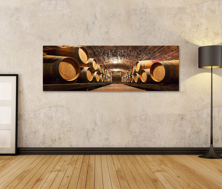 islandburner Bild auf Leinwand Reihen Von Eichenfässern In Unterirdischem Weinkeller Bilder Wandbild