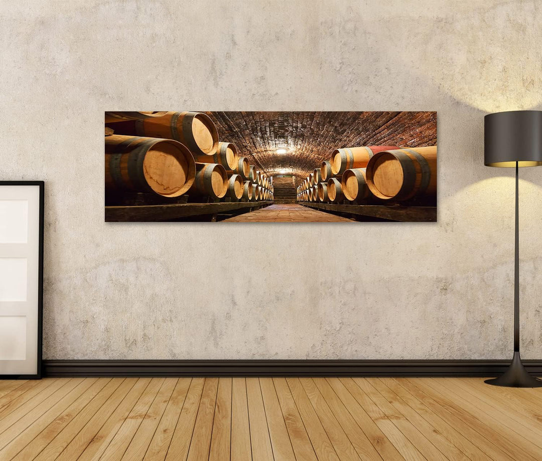 islandburner Bild auf Leinwand Reihen Von Eichenfässern In Unterirdischem Weinkeller Bilder Wandbild