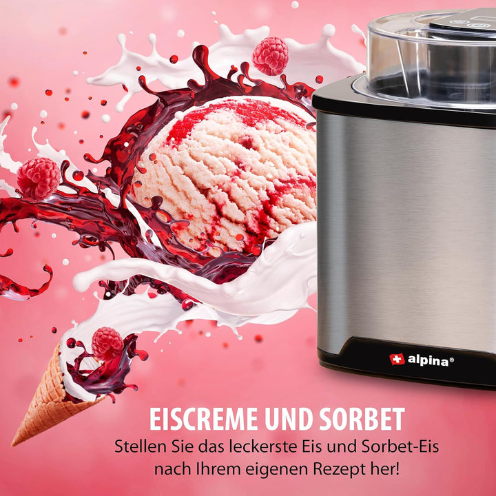 alpina Eismaschine - Softeismaschine - Geeignet für Eiscreme, Gelato, Gefrorener Joghurt und Sorbet