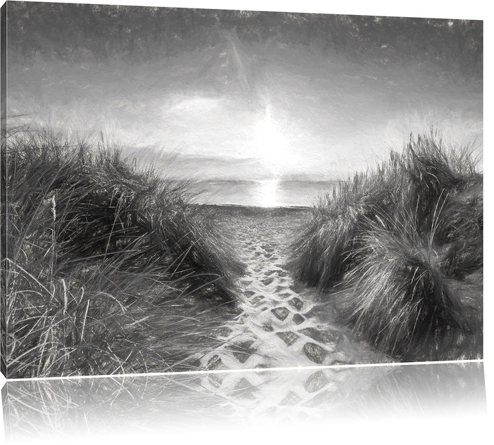 Pixxprint der Weg ins Meer Kunst / 100x70cm Leinwandbild bespannt auf Holzrahmen/Wandbild Kunstdruck