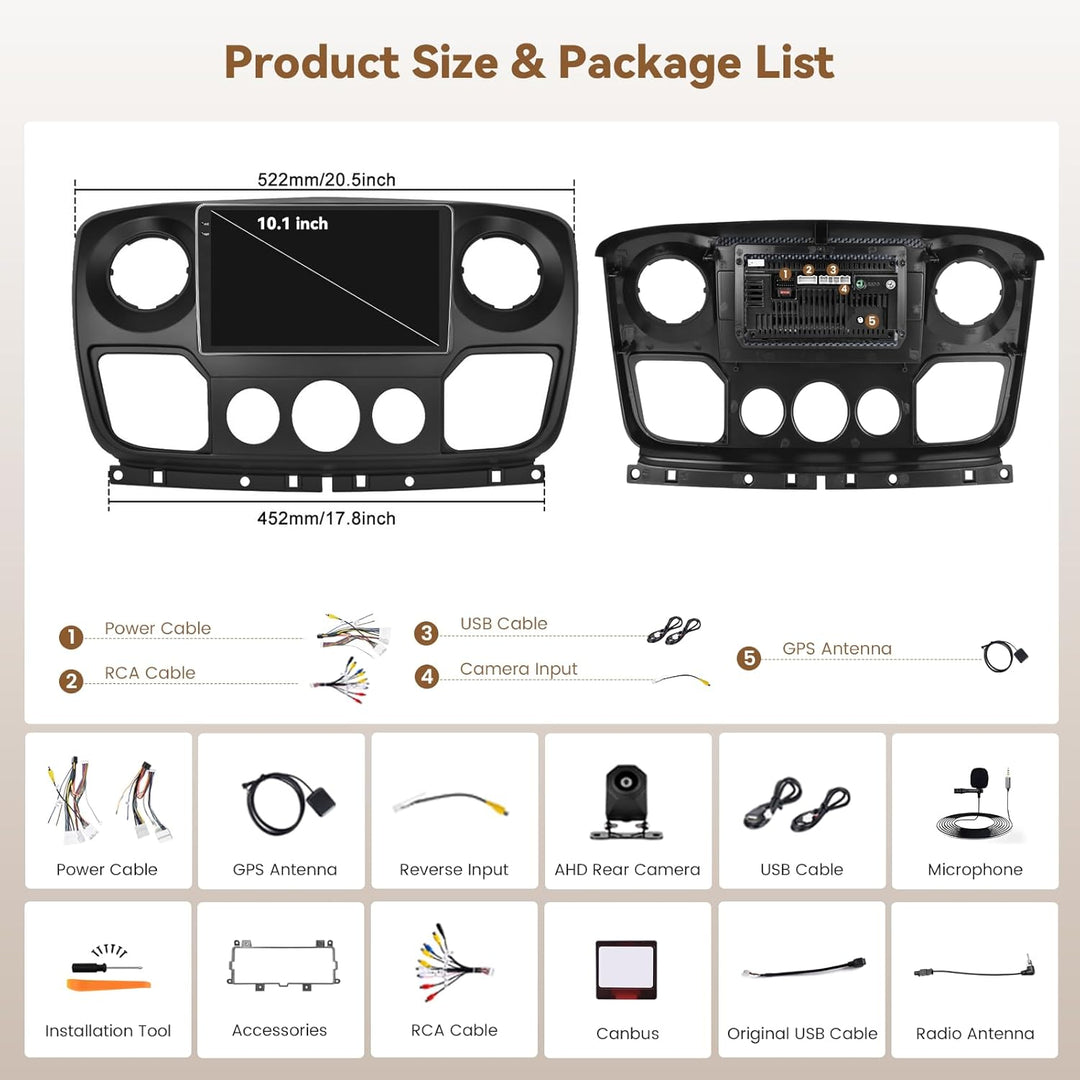 Hikity Android 15 4+128G Autoradio für Renault Master/Opel Movano/Nissan Interstar 2010 mit 10'' Inc
