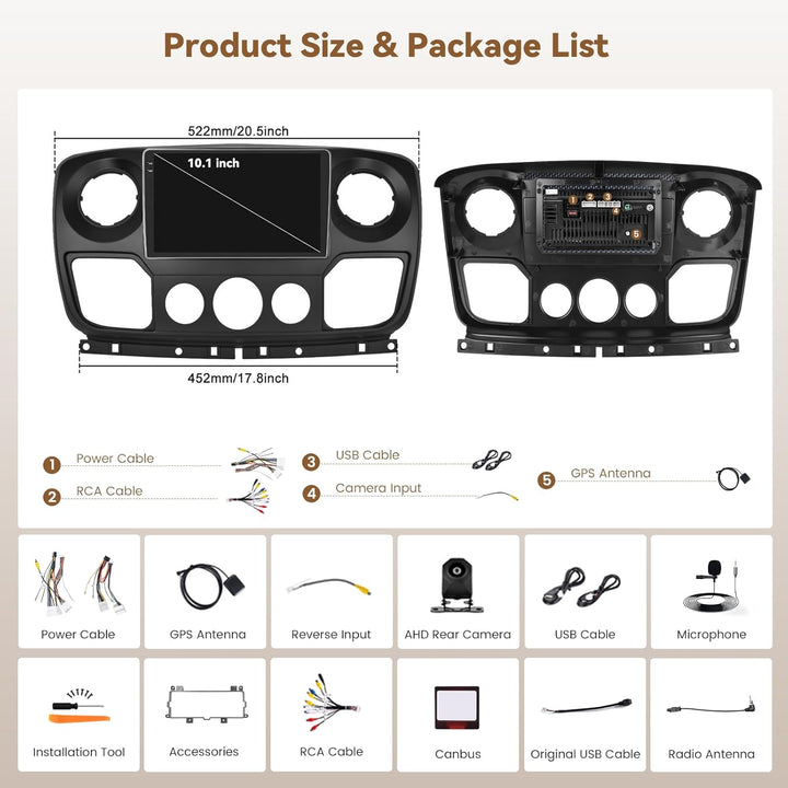 Hikity Android 15 4+128G Autoradio für Renault Master/Opel Movano/Nissan Interstar 2010 mit 10'' Inc