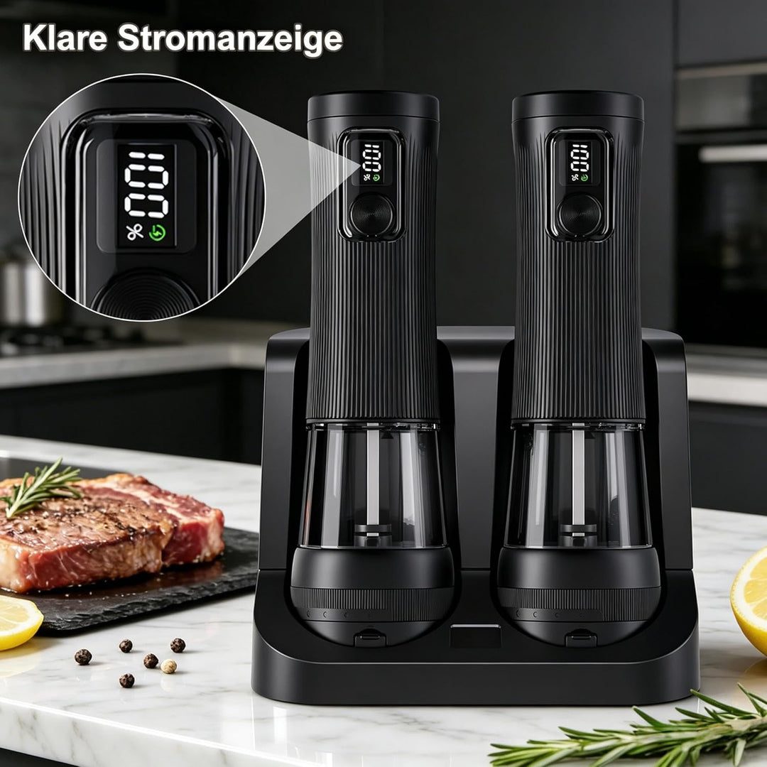 Elektrische Salz und Pfeffermühle Set mit USB Ladebasis,100ml Grosses Fassungsvermögen,Elektrisch Ge