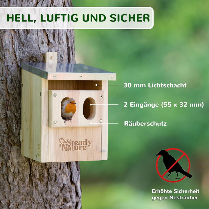 Steady Nature Nistkasten Rotkehlchen - Nistkästen für Vögel für draussen wetterfest - Halbhöhle Voge
