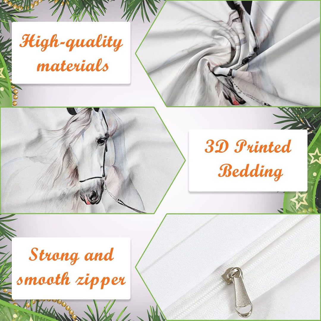 Bettwäsche-Set für Pferde 3D-Druck, Kinder Bettwäsche Set Tier Pferde Motiv Mikrofaser Bettbezug Set