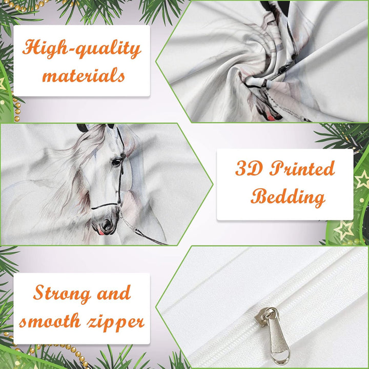 Bettwäsche-Set für Pferde 3D-Druck, Kinder Bettwäsche Set Tier Pferde Motiv Mikrofaser Bettbezug Set