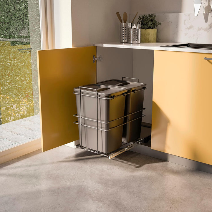 Emuca - Recycling-Behälter für die Küche, 2 x 35 L, Bodenbefestigung und Handauszug, Anthrazitgrauer