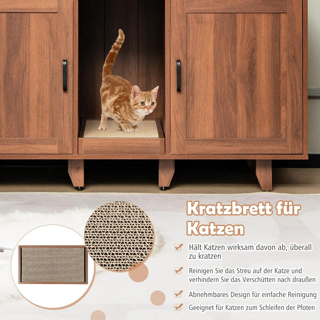 COSTWAY Katzenklo Schrank für 2 Katzen, Katzenschrank für Katzentoilette, Katzenhaus mit 2 Türen & K